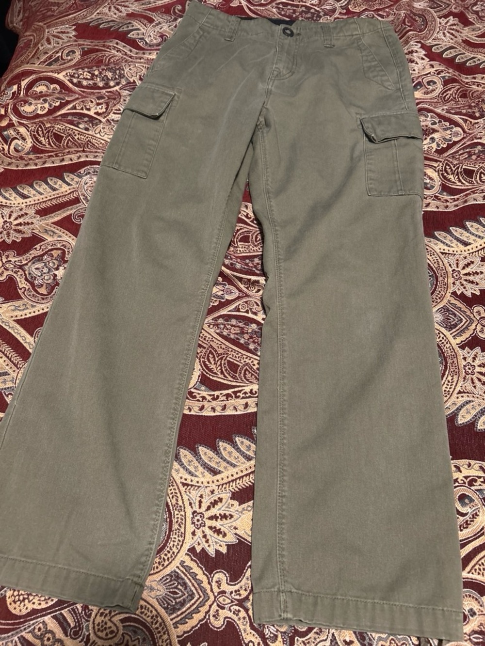 Volcom Olive Cargo Pants — Military Green Pocket Detail